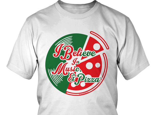 I Believe In Music. And Pizza /Grab A Slice® 2 Sided T Shirt & Two 4 Song CD Stimulus Package