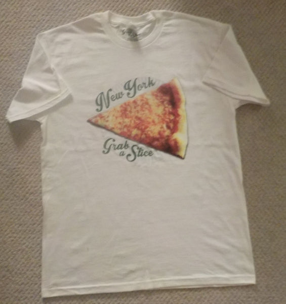 New York Grab A Slice® Short Sleeve White T & Two 4 Song CDs Stimulus Package! Large & XL
