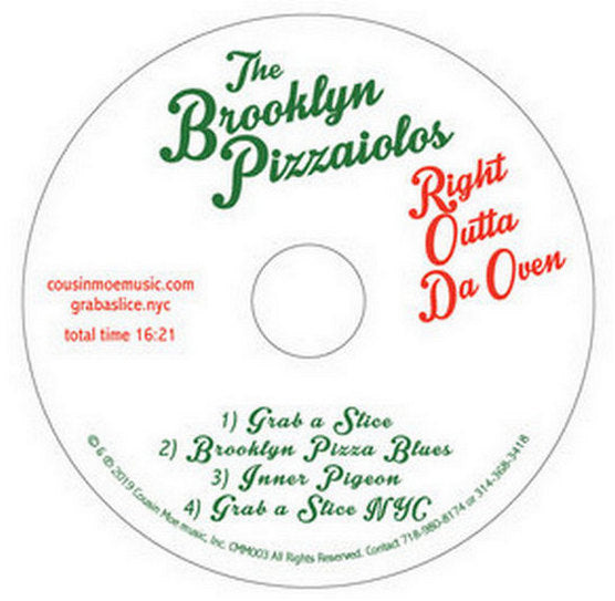 What the disc itself looks like. Track Listing. Label Contact, Website info,  copyrights, publishing. info.