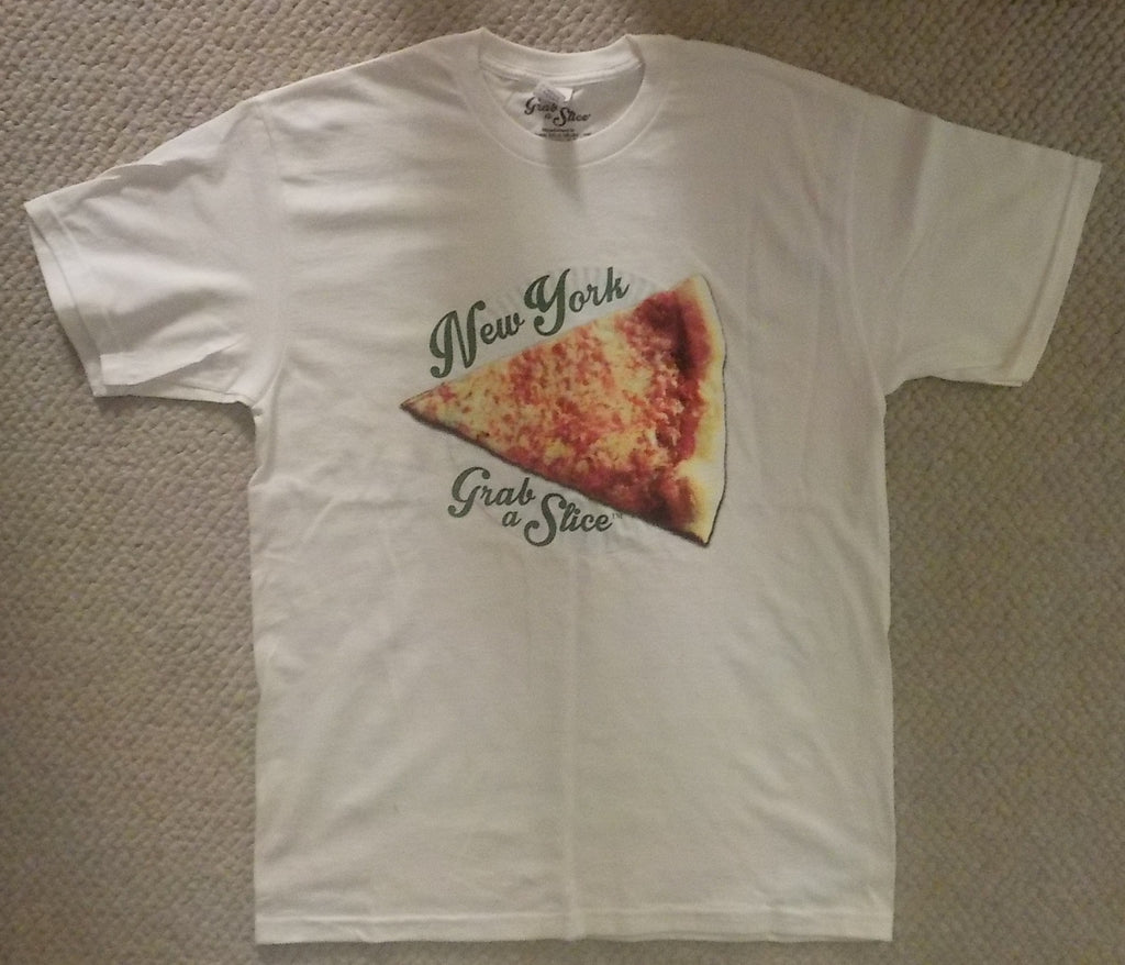 New York Grab A Slice® Short Sleeve White T & Two 4 Song CDs Stimulus Package! Large & XL